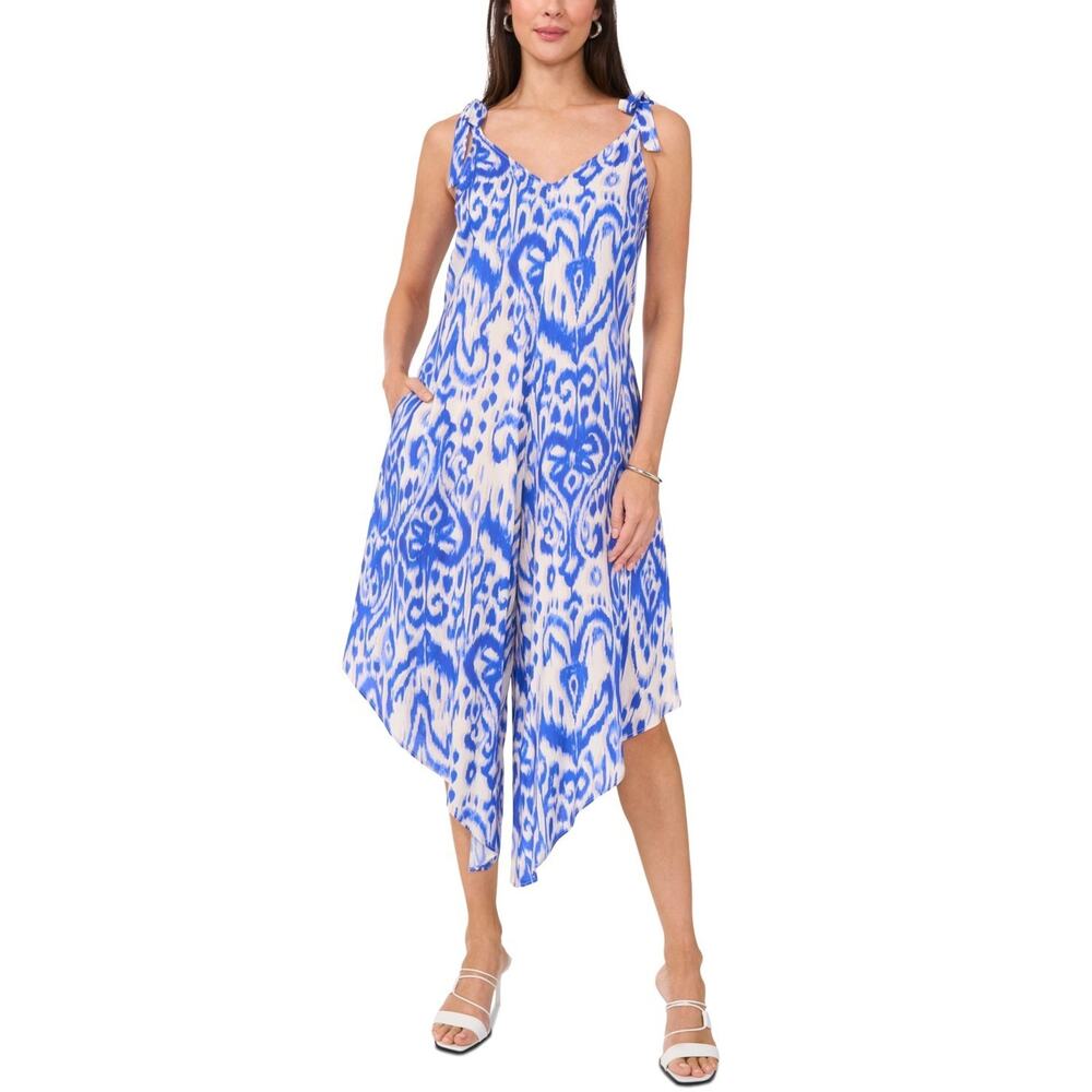 Vince Camuto V-Neck Sleeveless Tie-Shoulder Angled-Hem Jumpsuit Blue Size M 0468